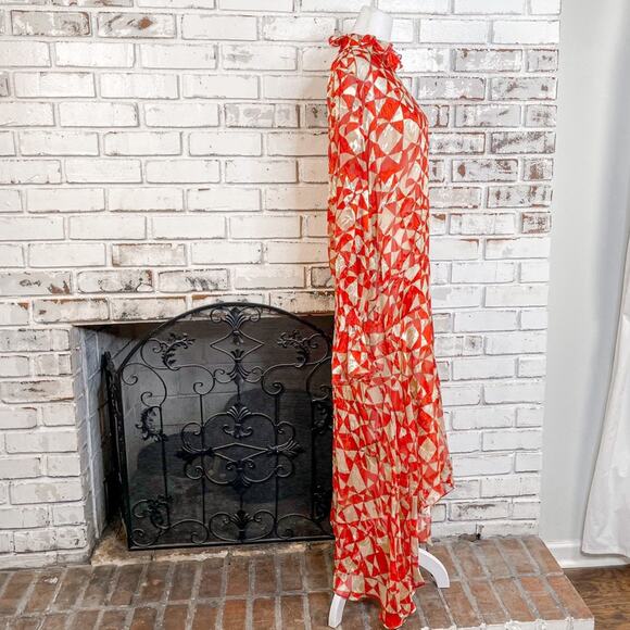 Preen by Thorton Bregazzi Circus Asymmetric Printed Devore Satin Silk Dress L - Picture 9 of 15